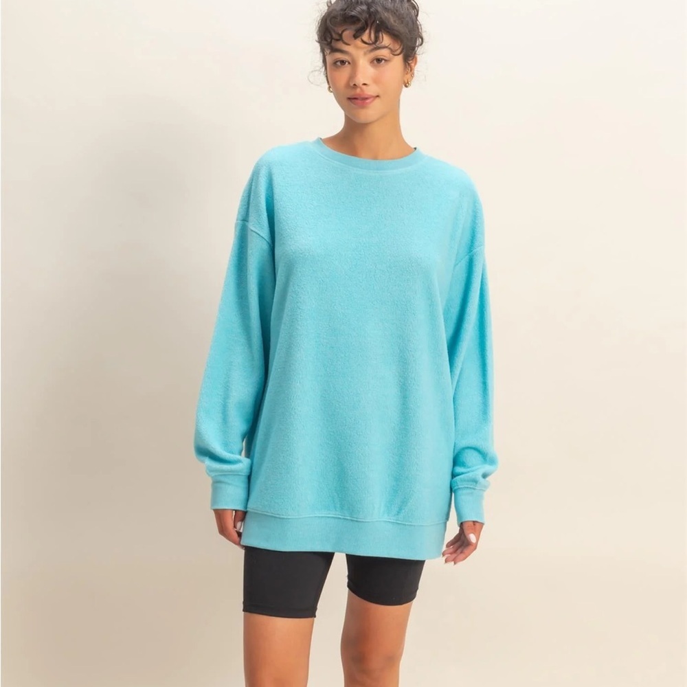 Double Zero Oversized Crewneck Casual Sweatshirt Sky Blue size Large
